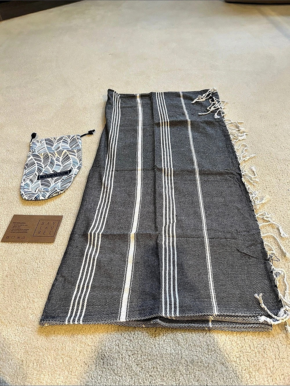 Bay Laurel Striped Scarf in Gray & White NWT